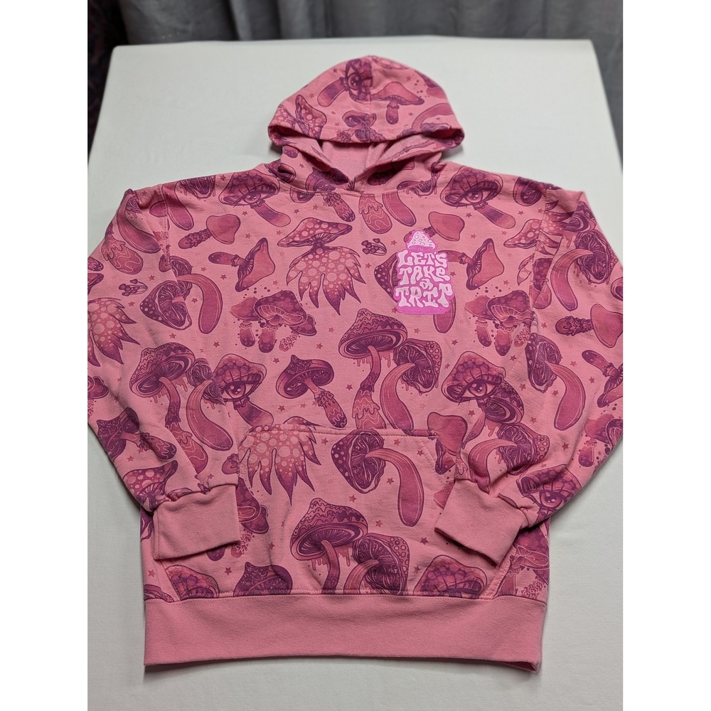 Assholes*s Live Forever Lets Take A Trip Pink Mushroom Graphic Hoodie Small